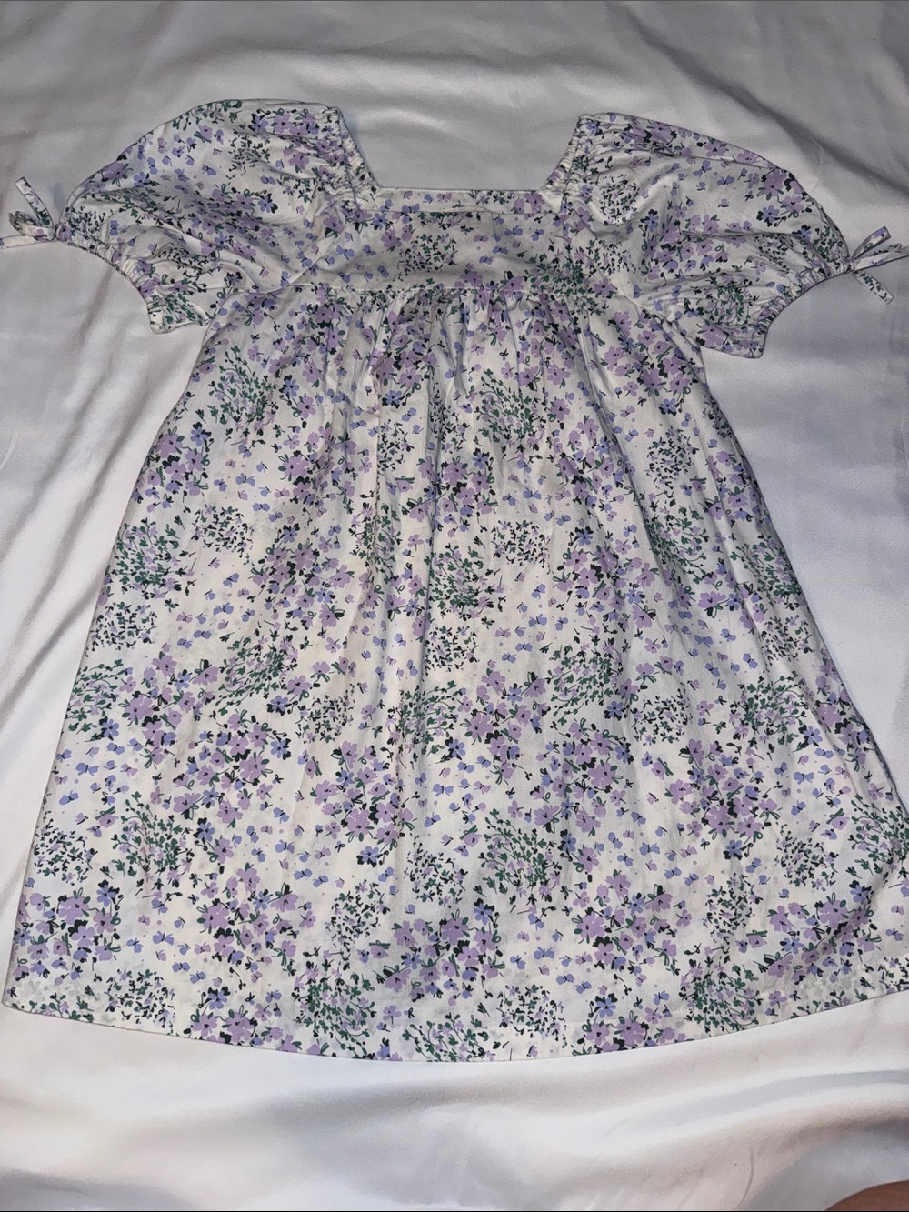 Girls Crewcuts White Dress with Lavender and Green Floral Print
